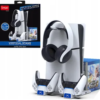 Stojan pro herní konzoli Chladicí Stanice / Stojan pro Sony PS5 / Slim + 2x Nabíječka Ovladačů + Držák na Sluchátka + Úložný Prostor na Hry