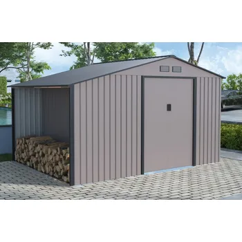 Zahradní domek VespaGarden Zahradní domek SEDONA C s dřevníkem - 342x259x203 cm / 8,86m2 - šedý