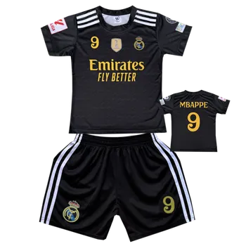 Numberoplus Premium dětský fotbalový dres Komplet Real Madrid FC Black - Kylian Mbappe.Č09,(Emirates Fly Better) Velikost: 11 roků (vel.140)