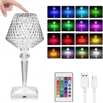 Stojací lampa LED Stolní Lampa Křišťálová Diamantová RGB Dotyková + DÁLKOVÝ OVLADAČ USB