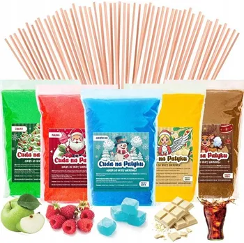 Výrobník cukrové vaty Cukr s příchutí na výrobu cukrové vaty Cuda na Patyku 5x200 g + 20 tyček