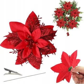 Vánoční dekorace Květina na vánoční stromeček s klipem VÁNOCE XXL 14 cm třpytivá WOZ04CZE