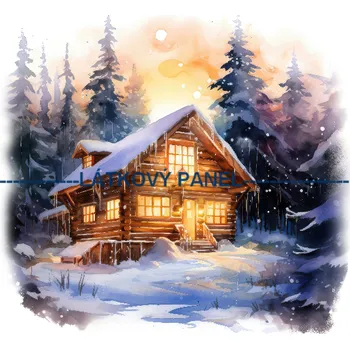 Panel bavlna - Chata v zimě - ZIM 143 Velikost: 20x20cm