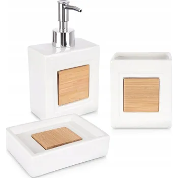 Dávkovač mýdla KOUPELNOVÁ SADA dávkovač tekutého mýdla kelímek mýdlenka bílá bambusová