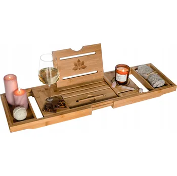 Koupelnový nábytek Nastavitelná bambusová police do koupelny Veliatte, béžová matná, 70-105 cm