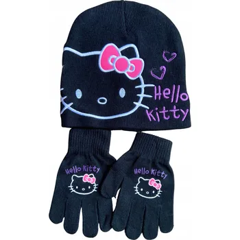 Čepice SOUPRAVA ČEPICE + RUKAVICE HELLO KITTY ČERNÁ DÍVČÍ vel. 54 (5-8 let)