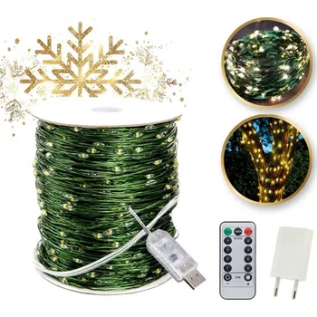 Vánoce VÁNOČNÍ OSVĚTLENÍ NA STROMEČEK 1000 LED Teplá Bílá 100m Drátek Cívka USB