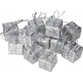 Vánoční dekorace DÁREK NA DEKORACI STROMEČEK VÁNOČNÍ OZDOBA SADA 12 KS STŘÍBRNÉ OZDOBY