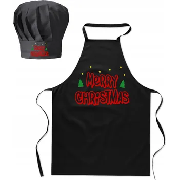 Kuchyňská zástěra Vánoční Sada Kuchyňská Zástěra Kuchařská Čepice potisk Merry Christmas