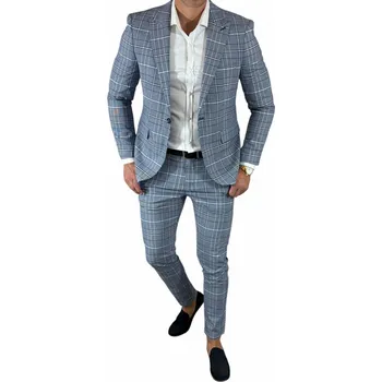 Pánský oblek dvoudílný modrý kostkovaný DJG23 - 58