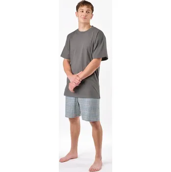 Pánské pyžamo Pánské pyžamo krátké, šité, s potiskem 79192 - šedá sv. šedá - XXXL