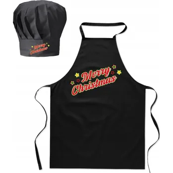 Kuchyňská zástěra Kuchyňská zástěra a kuchařská čepice - Vánoční sada Merry Christmas - Dárek