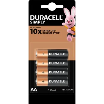 Článková baterie Alkalická baterie Duracell Simply AA (R6) 4 ks