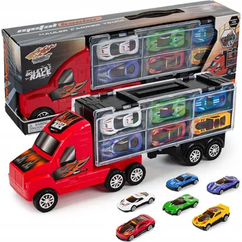 autíčko Náklaďák Autopřepravník Transportér 6 Sportovních Autíček 1:64 + Hrací Deska