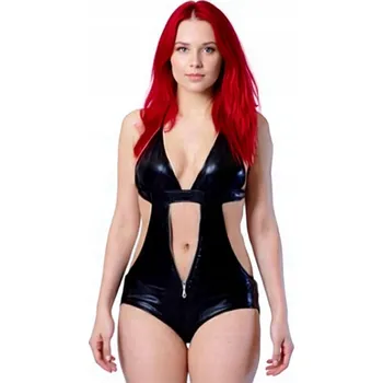 Podprsenka Černé vinylové body dámské prádlo zip Wetlook Lak