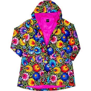 Dámský kabát Folkstar dámský kabát vícebarevný oversize s kapucí ČERNÝ ŁOWICKI velikost XXL