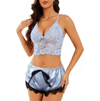 Pánské pyžamo Sexy pyžamo - modré kraťasy a modrý krajkový top. vel M