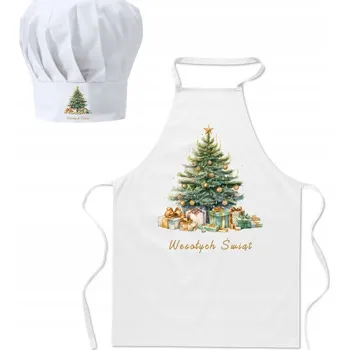 Vánoční dekorace Kuchyňská zástěra, kuchařská čepice, Veselé Vánoce, vánoční stromek, vánoční sada