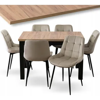 Jídelní stůl Rozkládací stůl se židlemi Mebel Elite, dekor dub craft, obdélníkový, 6x béžová židle