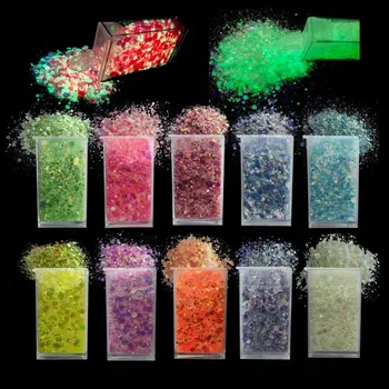 Karnevalový doplněk Třpytky svítící ve tmě na nehty a obličej, 12 barev, fluorescenční