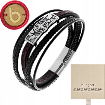 Náramek Pánský náramek LEATHER WIND ROSE mapa světových směrů 316L OCEL