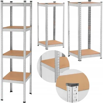 Dílenský regál KOVOVÝ REGÁL DO SKLADU GARÁŽE STŘÍBRNÝ 400KG 180x40x40CM ÚZKÝ 4 POLICE
