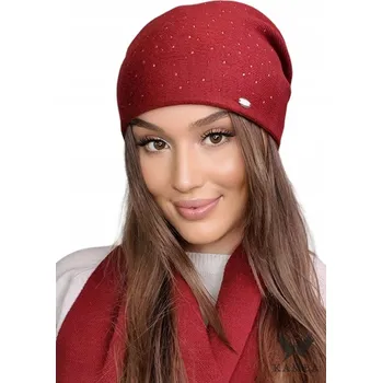 Podprsenka BORDOVÁ dámská ČEPICE BEANIE s lesklými ZIRKONY logem Kamea Polska DOLOMIT