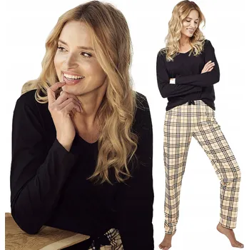 Dámské pyžamo Dámské vánoční pyžamo dlouhé Taro Abigail 2988 béžovo-černé L