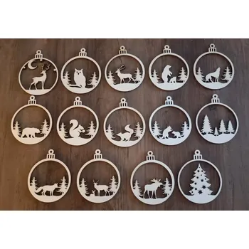 Vánoční ozdoba Dřevěné vánoční ozdoby zvířata sada