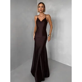 Dámské šaty Hnědé společenské jednoduché dlouhé šaty CARMIYA Velikost: ONESIZE