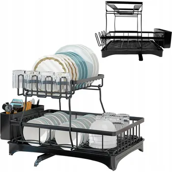 Odkapávač na nádobí ODKAPÁVAČ NA NÁDOBÍ DVOUÚROVŇOVÝ ODKAPÁVAČ S ODKAPEM 41.5x30x34 ČERNÝ