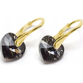 Náušnice Pozlacené Náušnice stříbro 925 s krystaly Swarovski Stříbrná noční srdíčka
