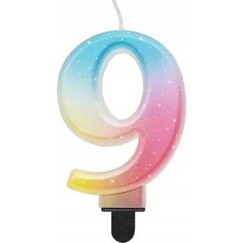 Dortová svíčka NAROZENINOVÁ SVÍČKA ČÍSLICE 9 OMBRE PASTELOVÝ dort
