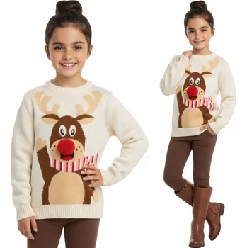 Dámský svetr Vánoční svetr pro dívky sob 3D krémový bambule pro holčičky 4/5 let