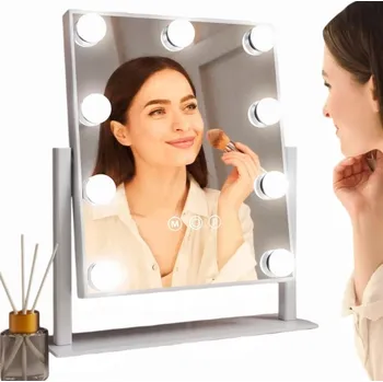Zrcadlo KOSMETICKÉ ZRCADLO HOLLYWOOD STOJÍCÍ ZRCADLO NA MAKE-UP S 9 LED ŽÁROVKAMI