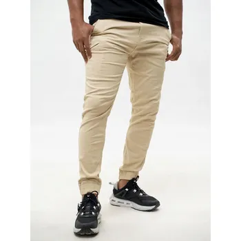 Pánské kalhoty PÁNSKÉ BAVLNĚNÉ JOGGER KALHOTY Béžové Klasické na Gumu Velikost 32