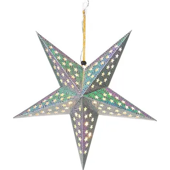 Vánoční dekorace Finnlumor Papírová LED hvězda 43 cm, na baterie, stříbrná