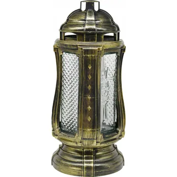 Svíčka Lucerna zlatá Flamia vysoká 32 cm – elegantní hřbitovní svíčka na hrob