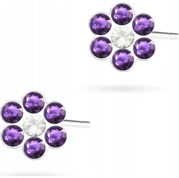 Náušnice STŘÍBRNÉ NÁUŠNICE Ag 925 Kytičky pro Holčičku Fialové Zirkony Puzeta