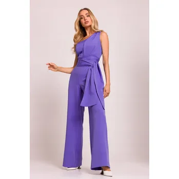 Dámský overall Dámský elegantní overal na jedno rameno s šerpami fialový 44 XXL