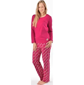 Dámské pyžamo Dámské pyžamo dlouhé, šité, s potiskem 19169 - vínová šedobílá - S