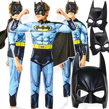 Karnevalový kostým KOSTÝM PRO CHLAPCE PŘEVLEK BATMAN SVALOVÝ OUTFIT S PLÁŠTĚM VEL. 116-122