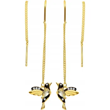 Náušnice STŘÍBRNÉ NÁUŠNICE PROVLÉKACÍ VISACÍ KOLIBŘÍCI KOLIBŘÍCI RYZOST 925 POZLACENÉ