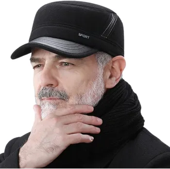 Čepice TEPLÁ ZIMNÍ ČEPICE S KŠILTEM, NÁUŠNÍKY, PÁNSKÁ UŠANKA, ZATEPLENÁ, STYLU PILOT