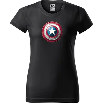 Dámské tričko levne-damske-bavlnene-tricko-potisk-stit-kapitan-Amerika Velikost dámská trička Basic: XXL šířka 59, délka 69, Odstín dámské tričko Basic: Grafitové