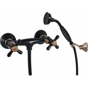 Sprchový set MORAVA RETRO - Sprchový set s baterií, Černá matná/Stará mosaz (Bronz) MK180.5/2CMATSM, RAV Slezák