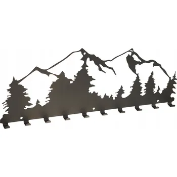 Věšák KOVOVÝ VĚŠÁK NA ZEĎ S MOTIVEM HOR, 10 HÁČKŮ, ČERNÝ, 60 CM