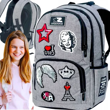 Městský batoh STARTER BATOH DO ŠKOLY, 2 KOMORY PRO MLÁDEŽ, MÓDNÍ, S NÁŠIVKAMI