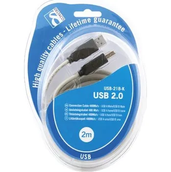 Datový kabel Deltaco USB 2.0 Cable A/B, 2m USB kabel A-B, 2 metry, černý