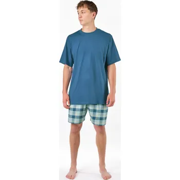 Pánské pyžamo Pánské pyžamo krátké, šité, s potiskem 79192 - petrolejová aqua - XXXL